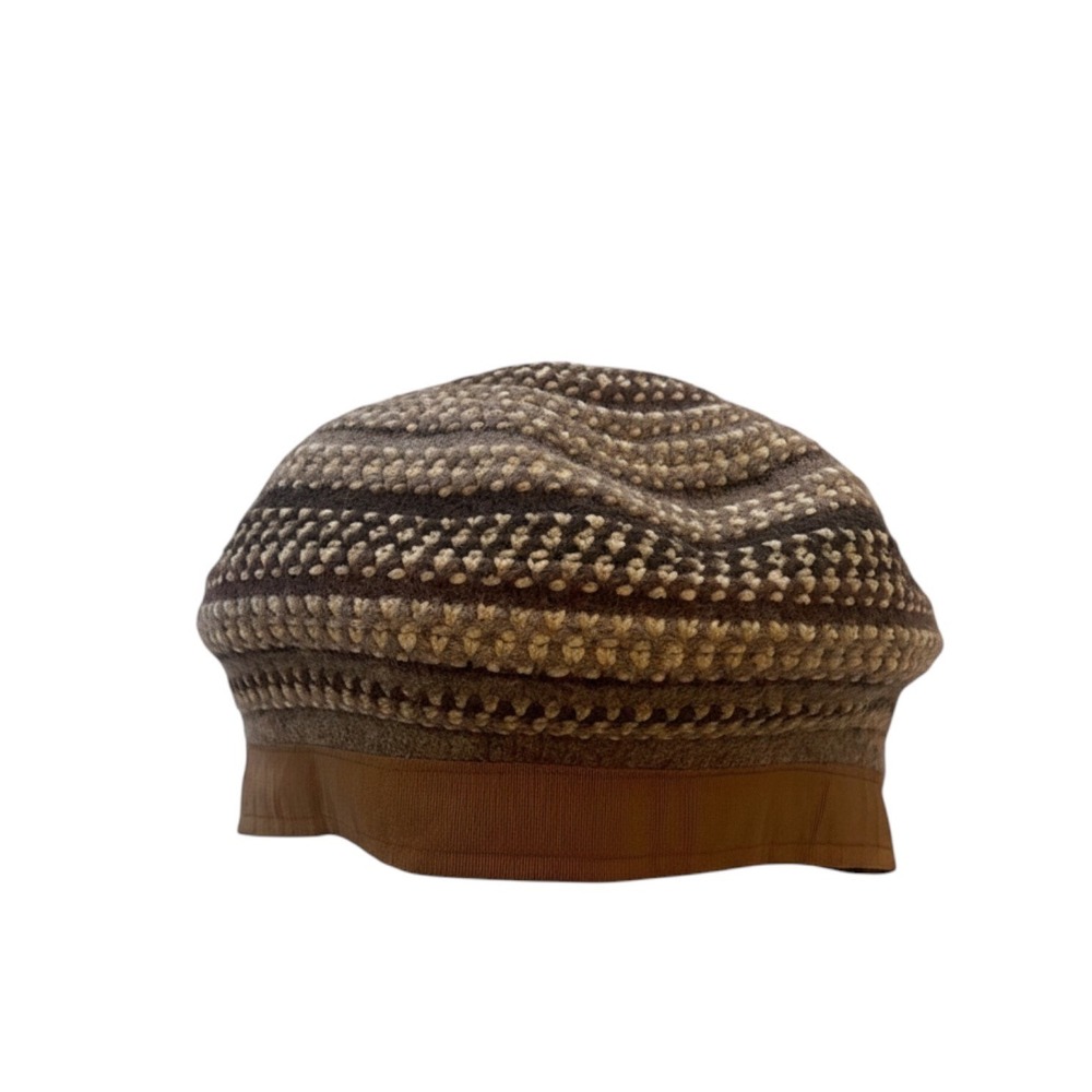 Adora Womens Wool Blend Beret Hat Brown Tan Textured Knit Adjustable One Size